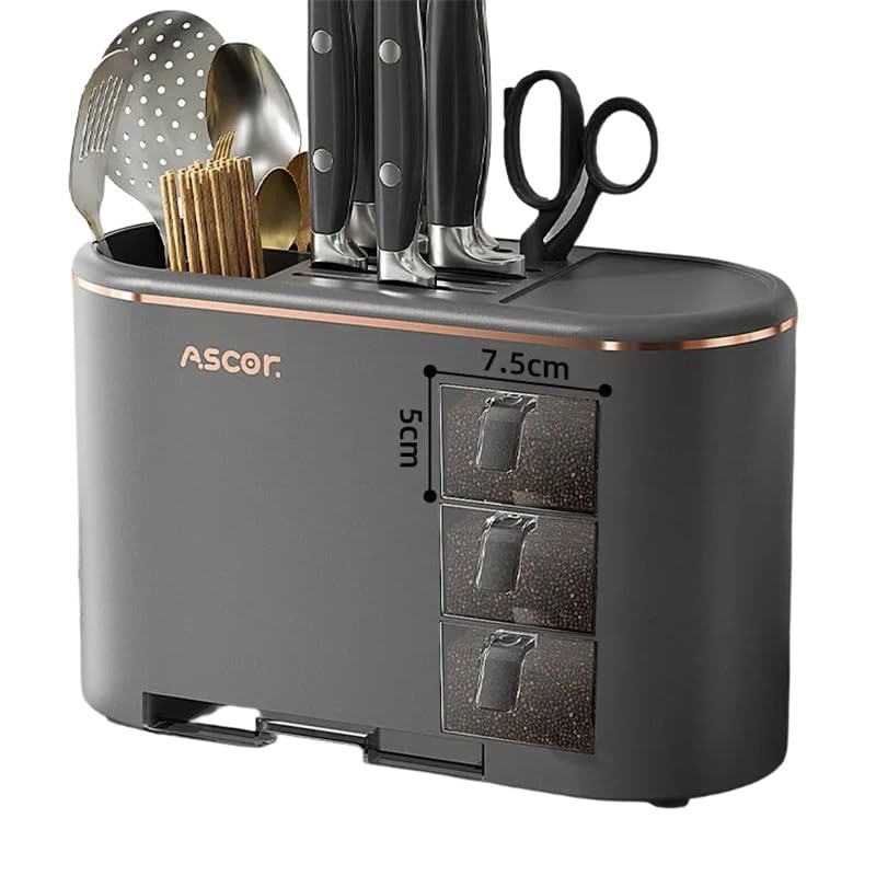 Rangement de cuisine multifonction avec étagère à épices et porte-couverts mural compact