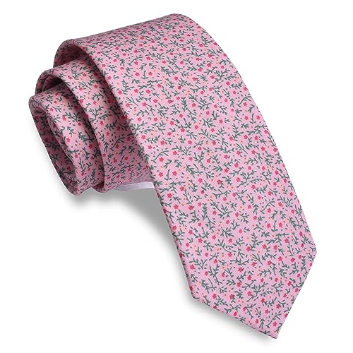Image of GUSLESON Fashion 2.4 inch（6cm） Floral Skinny Tie for Men Slim Flower Print Cotton Necktie for Wedding Party