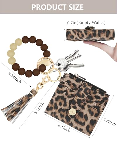 Image of Small Wristlet Wallets for Women Keychain Wristlet Wallet RFID Blocking Key Chain Wallet With Zipper Coin Pocket,2 Id Window (Leopard)