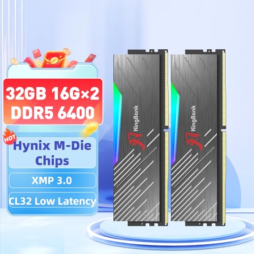Image of Computer Memory Ram RGB Hynix M-die KingBank DDR5 32GB(2x16GB) 6400MHz CL32 1.4V with Heatsink for Desktop Computer High Performance Gaming