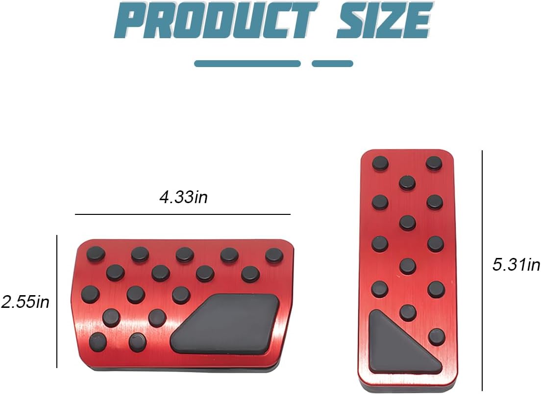 HZEL Car Pedal Cover, 2PCS Aluminum Alloy Vehicle Accelerator Gas Brake Pedal Pads, Non Slip No Drilling Auto Interior Foot Pedal Kit Compatible with 2011-2025 Grand Cherokee Durango(Red) - Image 2