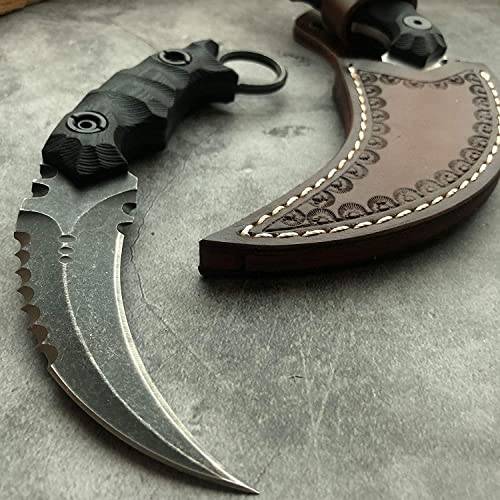 HOLYEDGE Heavy Duty Pocket Tactical Fixed Blade Karambit Knife G10 Handle D2 Blade Double Edged Strike Hunting Knifes CSGO Claw Knives (Black)