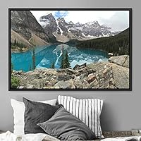 Framed Canvas Wall Art Calming Waters Aerial Cool Lake Landscape Multicolor Photography Realism Relax/Calm - 16x24 inches