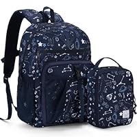VASCHY Kids Backpack, School Bag Lunch Bag Set for Boys Girls 2-1 Rucksack Bookbag Insulated Lunch Box for Toddlers,Preschool,Daycare,Kindergarten,Elementary School Navy Universe