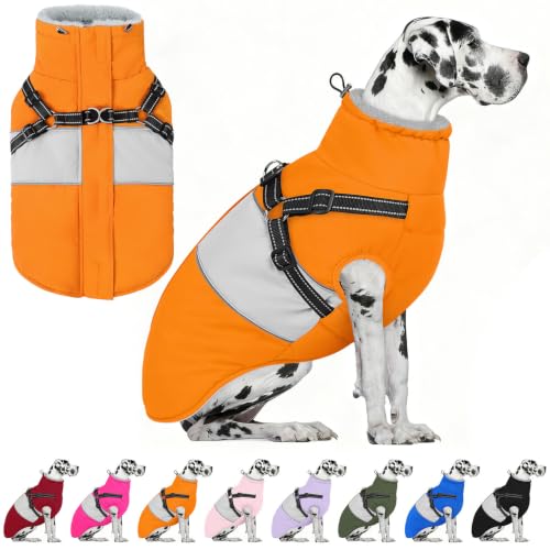 Image of AOFITEE Dog Coat with Harness Waterproof Dog Winter Jacket for Large Dogs