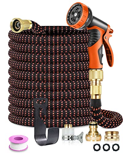 WAYTATU 150FT/45M Tuyau d'arrosage Extensible, Anti-Fuite Tuyau Arrosage Extensible à 10 Fonctions, Tuyau Flexible avec 1/2' et 3/4' Connecteur en Laiton, pour Jardinage Lavage de Voiture (Orange)