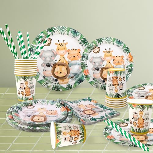 Aitsite 100 Stück Waldtiere Partygeschirr Set, Tiere Partyteller Geburtstag für 20 Gäste, Waldtiere Geburtstag Geschirr… – Ansicht 6