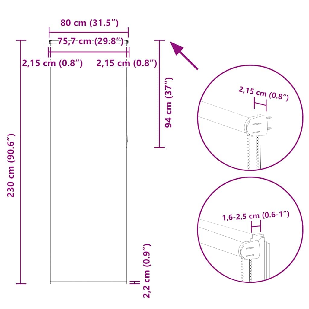 Store Enrouleur occultant Gris en Polyester Largeur Tissu 75,7 cm Hauteur 230 cm avec Supports de Serrage sans perçage pour fenêtre Bureau Maison Salon Protection Solaire et intimité