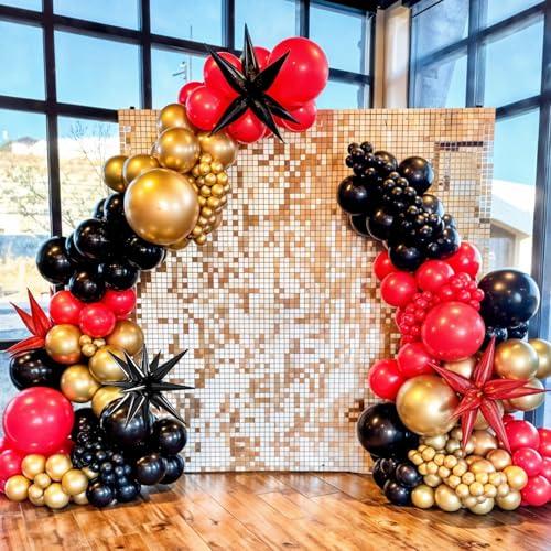 Red Black and Gold Balloons, 12 Inch Red Metallic Gold Black Confetti Balloons with Star Foil Balloon for New Years Party Casino Night Movie Night Birthday Baby Shower Decorations - Image 6