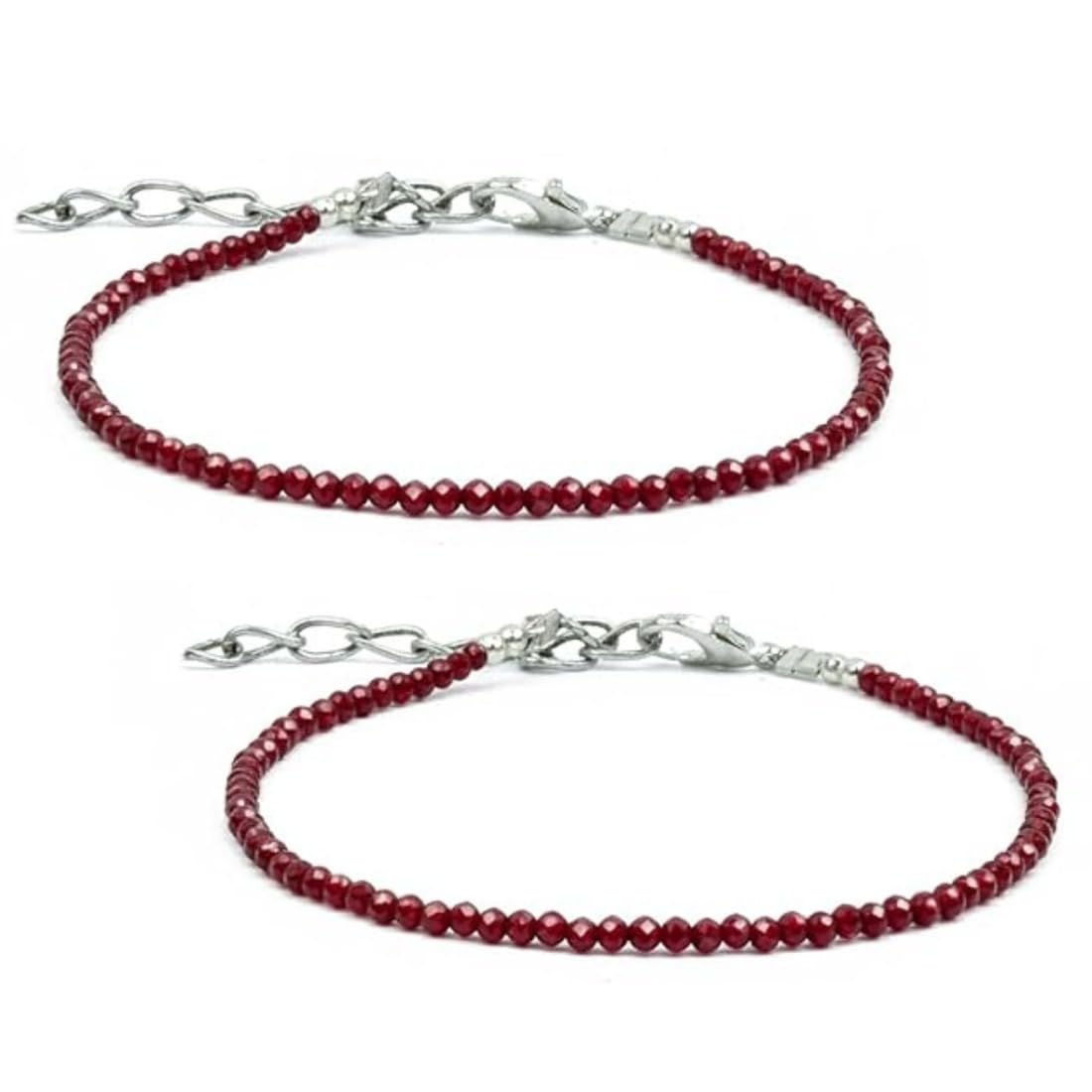 Red Garnet Anklet for Women – Adjustable Handmade Beaded Crystal Foot Jewelry, Elegant Bohemian Boho Chic Accessory, Unique Statement Anklet, Stylish Crystal Bracelet for Layered Jewelry Looks ( Pack of-2)-image-10