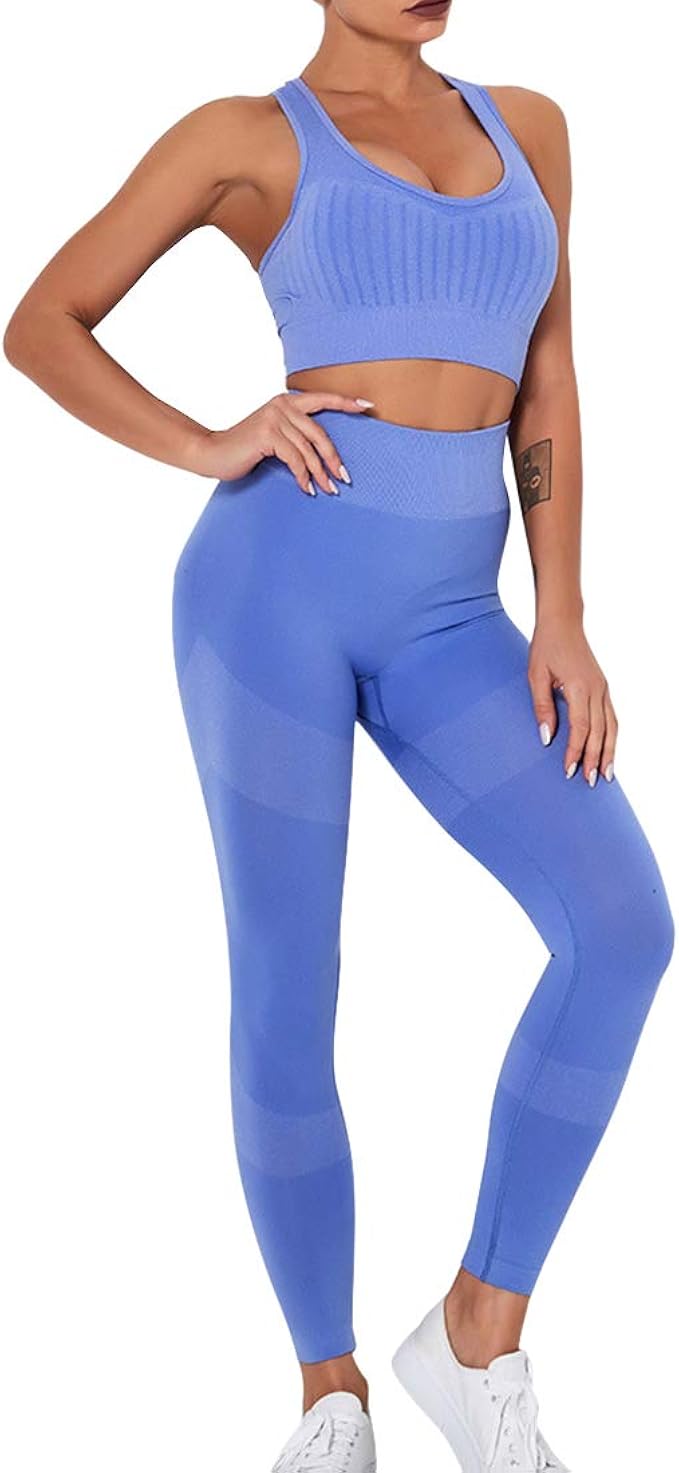 OEAK Damen YogaAnzug Outfit 2 Teilig Sport BH Trainingsanzüge Leggings