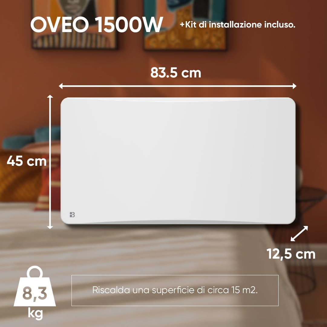 BESTHERM - Radiatore elettrico fisso a inerzia a secco in ceramica 1500W plug & play Bestherm orizzontale bianco