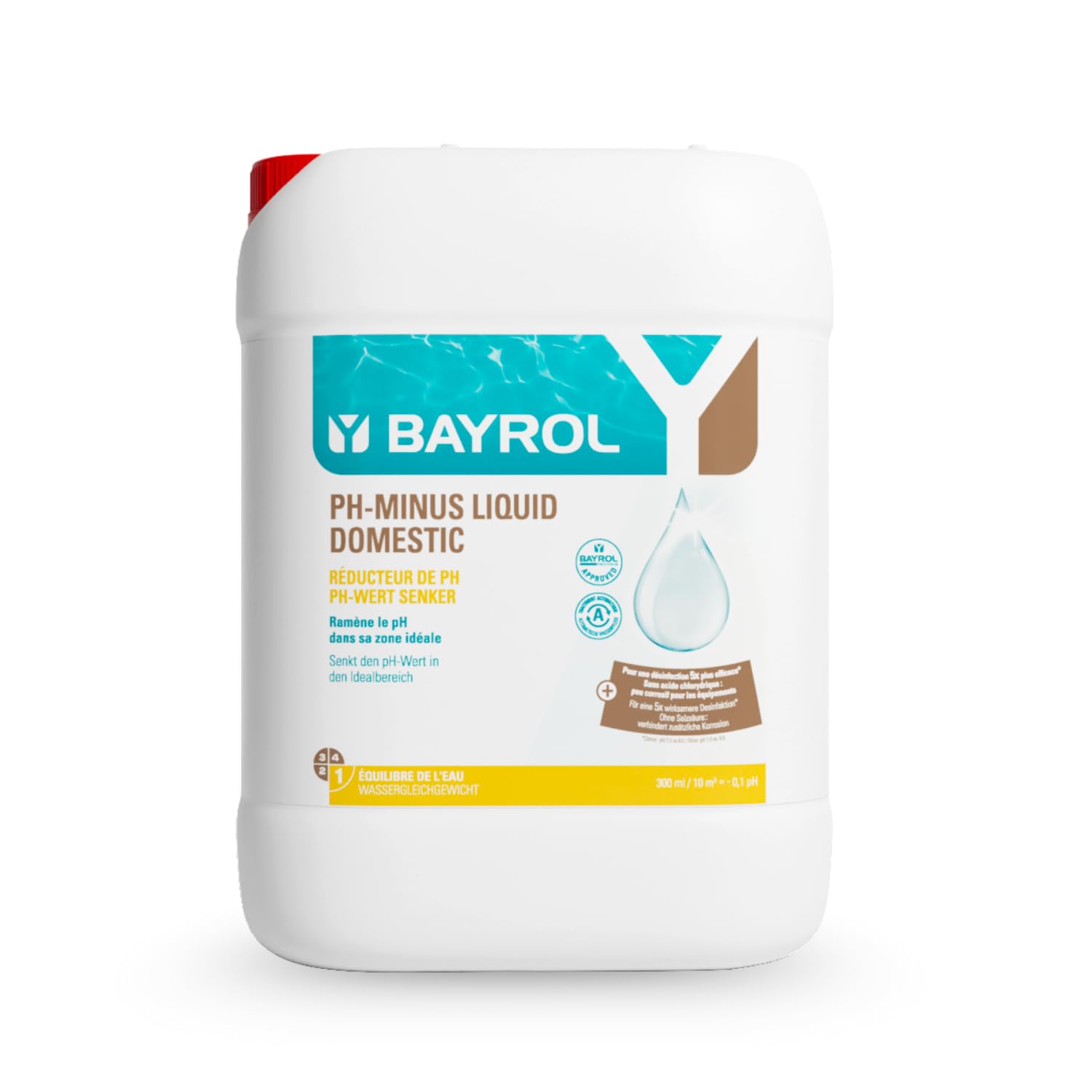 BAYROL pH-Minus Liquid 20L Kanister - Pool pH Minus flüssig - Senkt pH-Wert - hohe Reinheit - für automatische Dosiersysteme