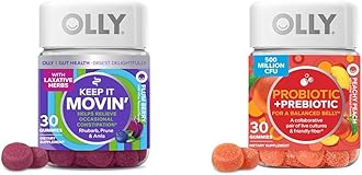 Constipation Relief Gummies with Rhubarb, Prunes, Amla & Probiotic + Prebiotic Gummies for Digestive Health, 500 Million CFUs, 30 Count