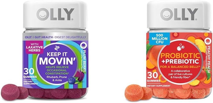 Constipation Relief Gummies with Rhubarb, Prunes, Amla & Probiotic + Prebiotic Gummies for Digestive Health, 500 Million CFUs, 30 Count