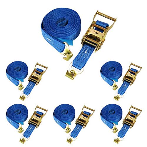 Spanngurt Zurrgurt, LC 750/1500 daN, 6 m, 35 mm, 2tlg., Flachhaken, 6 Stück | 2-teiliger Spanngurt mit Flachhaken und Sicherungsstift, für Stäbchenzurrschienen, Gurtfarbe blau