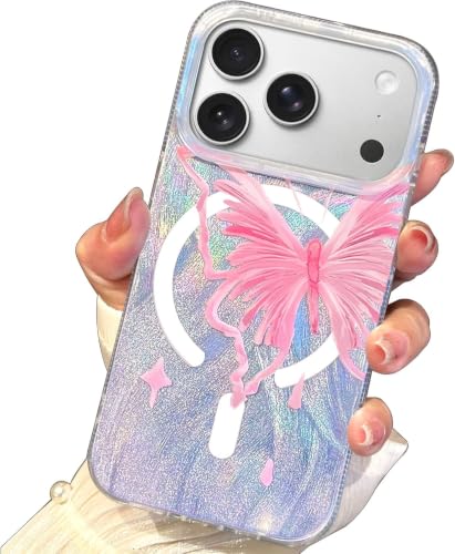 Coque iPhone 17 Pro antichoc au motif papillon rose pour le style quotidien des filles