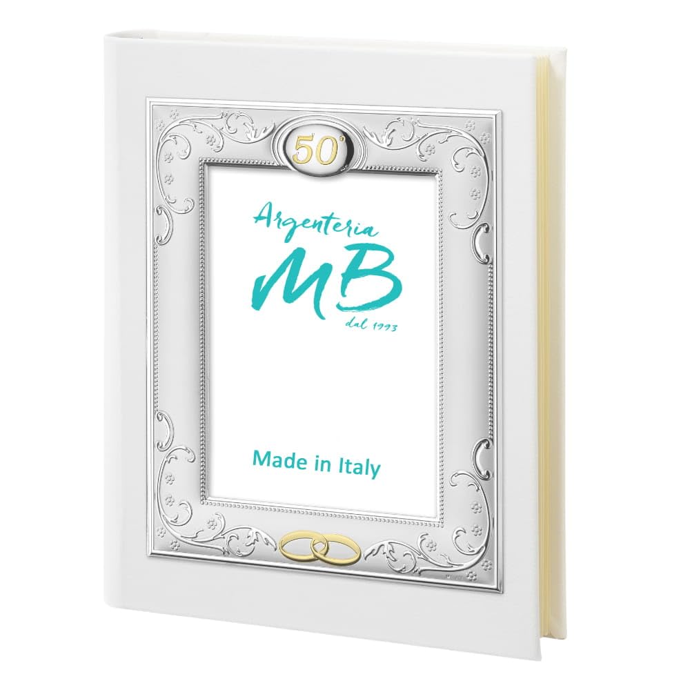 Album Fotografico per il Cinquantesimo Anniversario di Matrimonio Bianco Decoro Floreale