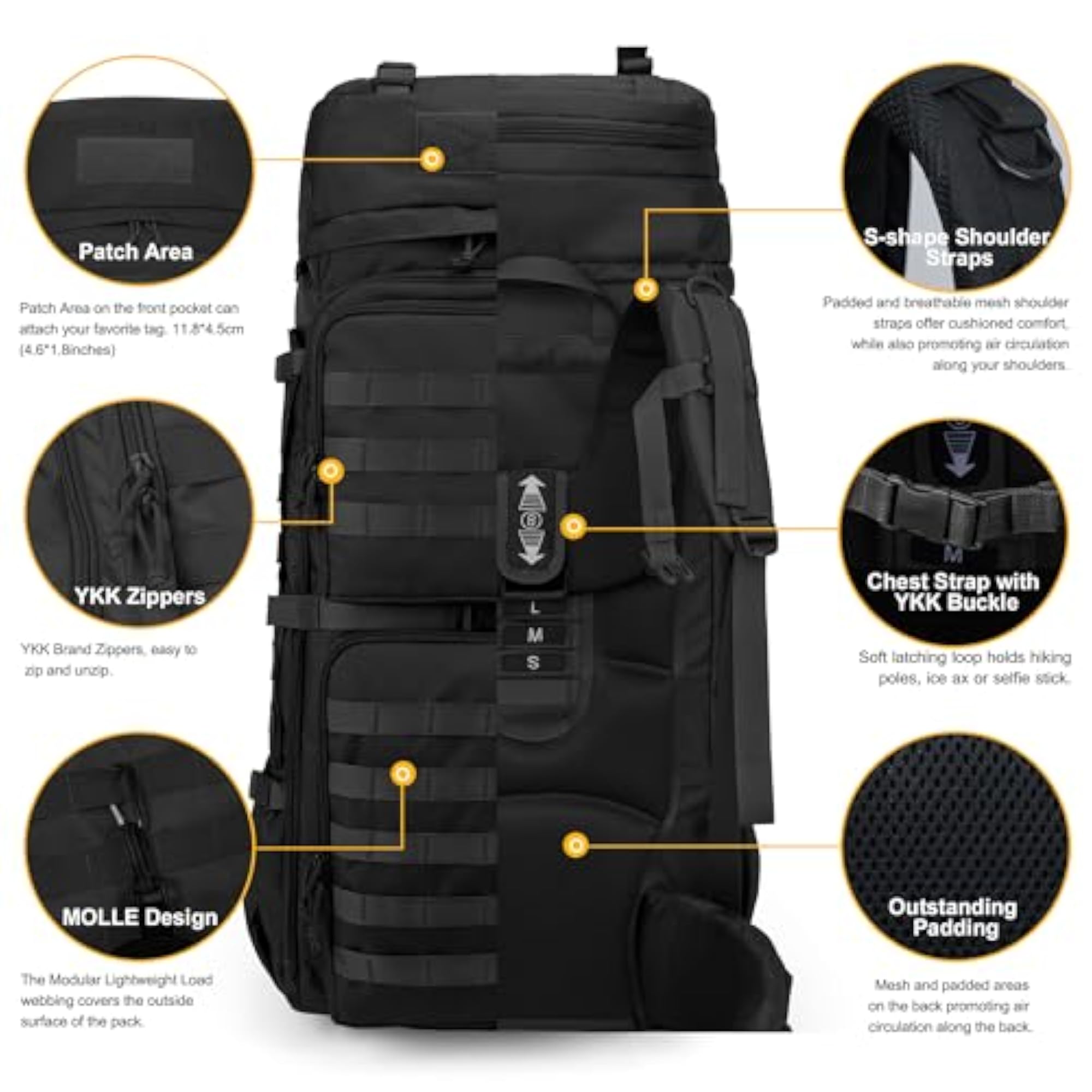 75L Tactical Backpack, Large Camping Backpack with Rain Cover