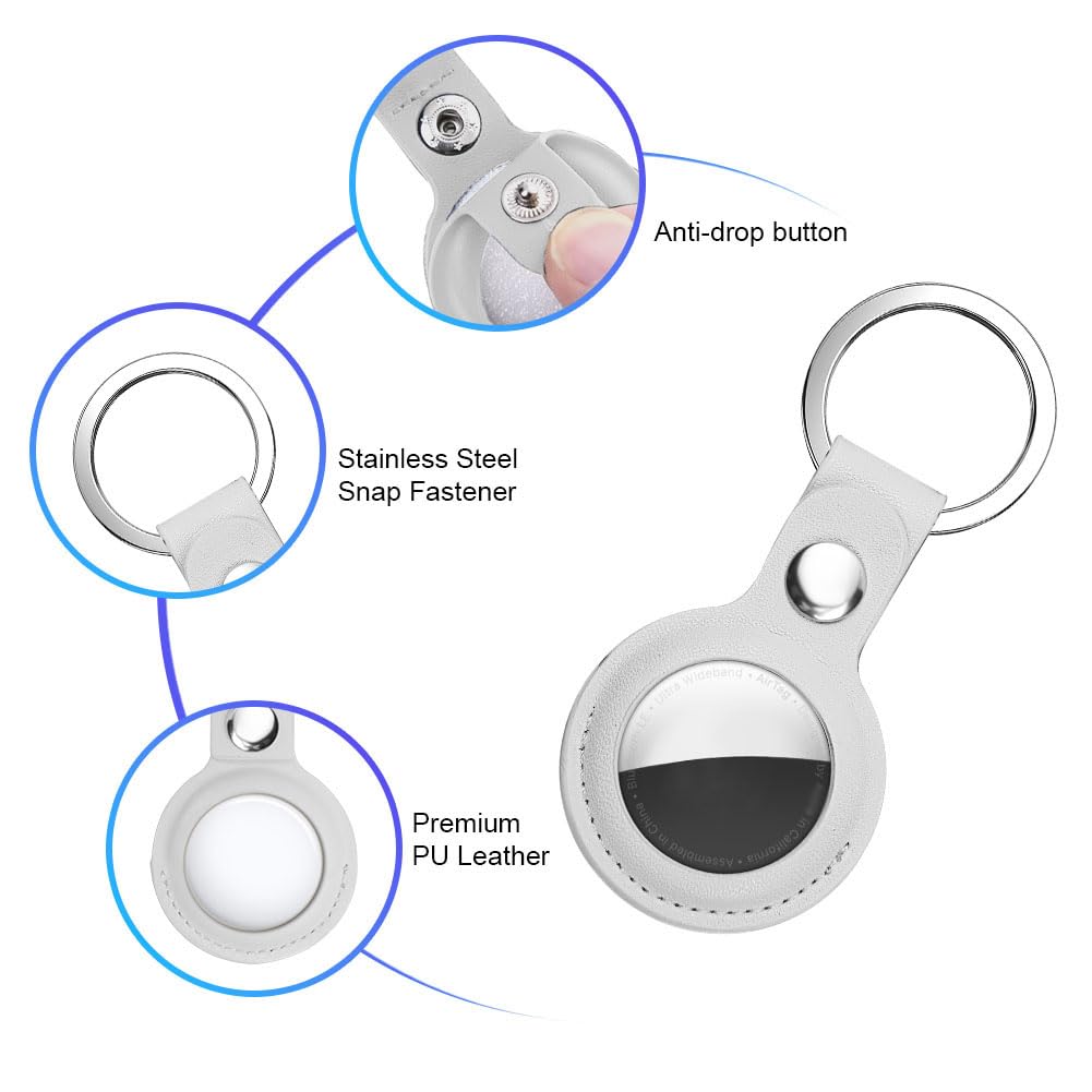 AXFEE Llavero para AirTag Cuero, Llaveros AirTag Funda Protectora con Película Protectora, Llavero Portátil Impermeable, Localizador para Llaves, Mascotas y Mochilas(Blanco) — view 4