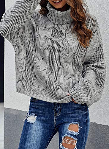 Image of Dokotoo Womens 2026 Winter Fall Solid Turtleneck High Neck Balloon Long Sleeve Sweaters Pullover Outerwear