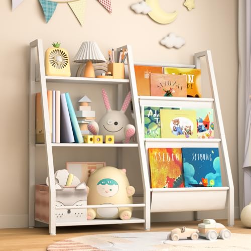 Image of infurnic 3 Tier Kids Bookshelf Baby Toddler Bookshelf and Toy Storage Organizer for Kids, Kids Bookcase Nursery Book Shelf for Kids Room, Bedroom, Playroom and Nursery, White