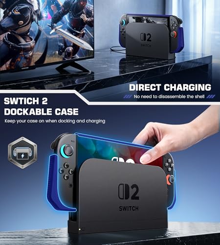 Image of Dockable Blue Case for Nintendo Switch 2,[Exclusive Pop-up Joy-Con Quick Release][Military-Grade Protection][Stand Compatible] Switch 2 Protective Case with Ergonomic Grip, Shell for Switch 2 Console