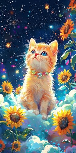 5D Diamond Painting, El cielo estrellado de los gatos Pintura de Diamante, Cuadrado Diamond DIY Diamante Painting, Gemas Artesanía kit de Arte de Mosaico, Ideal para Profesionales 80x160 cm P-537
