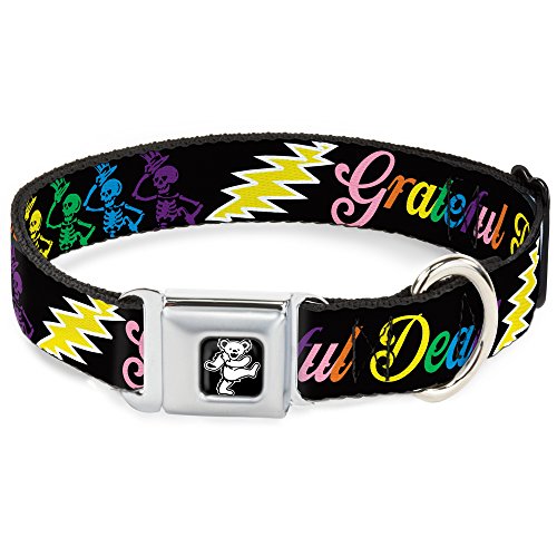 Buckle-Down DC-WGD005-L Seatbelt Dog Collar, Large, Grateful Dead Script w Bears & Skeletons Black Multi Color, 1 Wide - Fits 15-26 Neck - Large