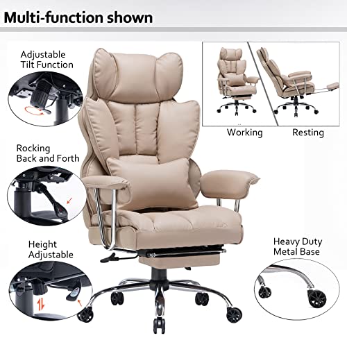 Image of Efomao Desk Office Chair Big High Back Chair PU Leather Computer Chair Managerial Executive Swivel Chair with Lumbar Support (Dark Beige)