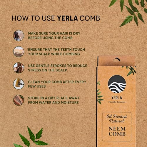 Image of YERLA Neem Wooden Comb for Men & Women | Handmade Hair Growth Wooden Comb Set | Soaked in 17 Herbs & 4 Oils | Pocket, Dual teeth & Handle Combo (Pack of 3)