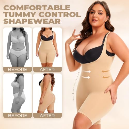 Image of NaTen Plus Size Open Bust Shapewear Tummy Control High Waisted Bodysuits