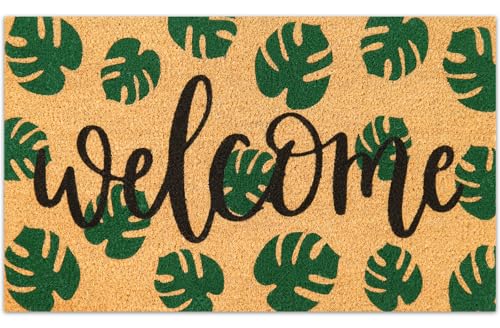 JarThenaAMCS Tropical Coir Doormat Summer Hawaiian Welcome Floor Mat Green Natural Palm Leaf...