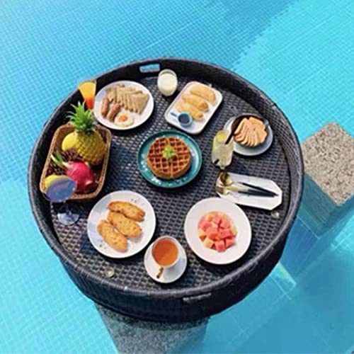 SDdPulse Round Rattan Woven Serving Tray - Pool Floating Tray 80cm for Drinks, Brunch, and Food on The Water - Floating Tray Table and Bar for Pool Party,Black-60CM