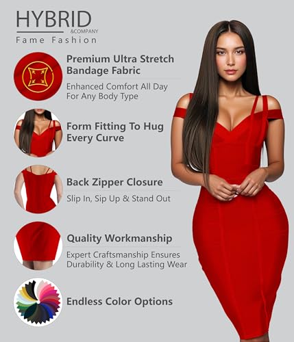 Image of Hybrid & Company Women's Elegant Bandage Dress | Stretch fabric, flattering bodycon fit, elegant silhouette, suitable for cocktail parties, events, and special occasions