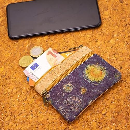 Cork mini wallet pouch handmade, coin purse vegan wallet Van Gogh Starry Night Eco Friendly Sustainable gift Lightweight Durable Waterproof4