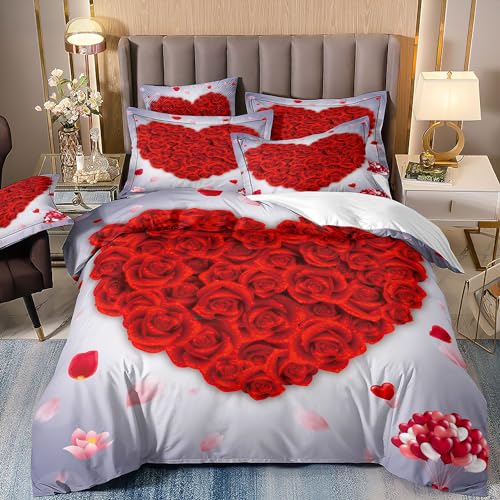 Wazylphin Housse de Couette 140x200 Ballon De Cœur Rose Parure Delit 140x200 Doux Microfibre Respirante Durable House de Couette 140 x200 avec Fermetureéclair+2 Taies d'oreiller 50x75cm