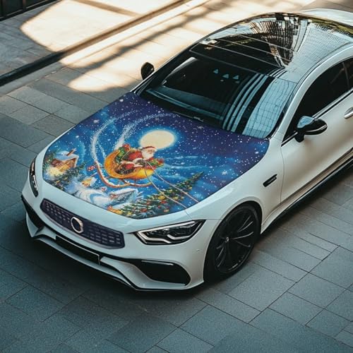 Image of Christmas Santa Claus Car Windshield Sunshade Cover, Waterproof Breathable Half Car Cover Blocks UV Rays for All Season - Fit Most Cars, SUV