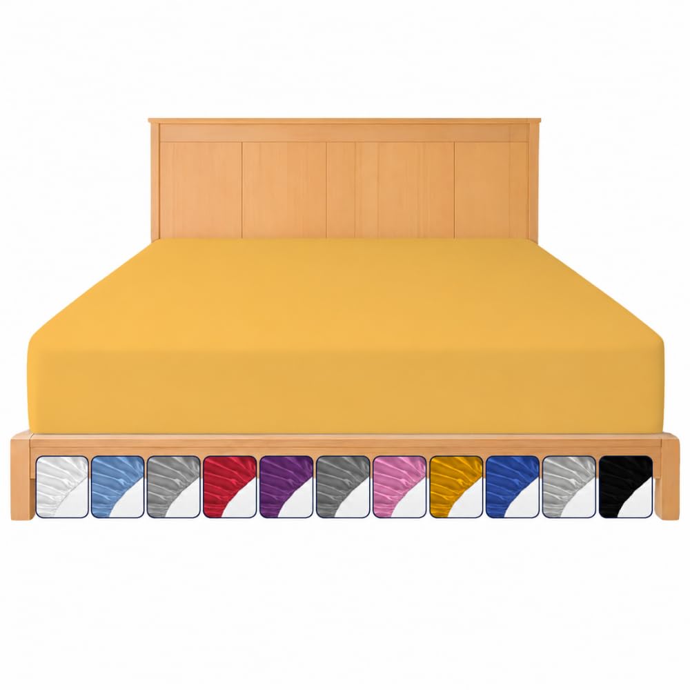 Double Fitted Sheet Ochre 40cm(16-inch) Extra Deep Pocket - OEKO-TEX Certified - All Round Elastic Microfibre Bed Sheet - Hotel Quality, Wrinkle & Fade Resistant Bottom Sheets (Double 40 cm)