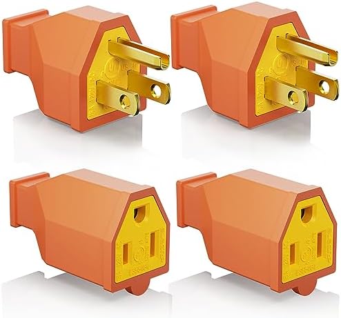 ELEGRP Extension Cord Ends - Male and Female Replacement Plug and Connector Set, Straight Blade, 15A 125V, 2 Pole 3 Wire Grounding, UL Listed, Orange, 2 Sets