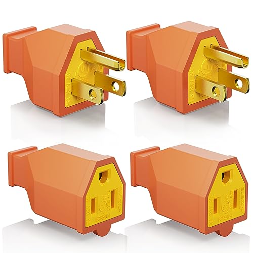 ELEGRP Extension Cord Ends – Male and Female Replacement Plug and Connector Set, Straight Blade, 15A 125V, 2 Pole 3 Wire Grounding, UL Listed, Orange, 2 Sets