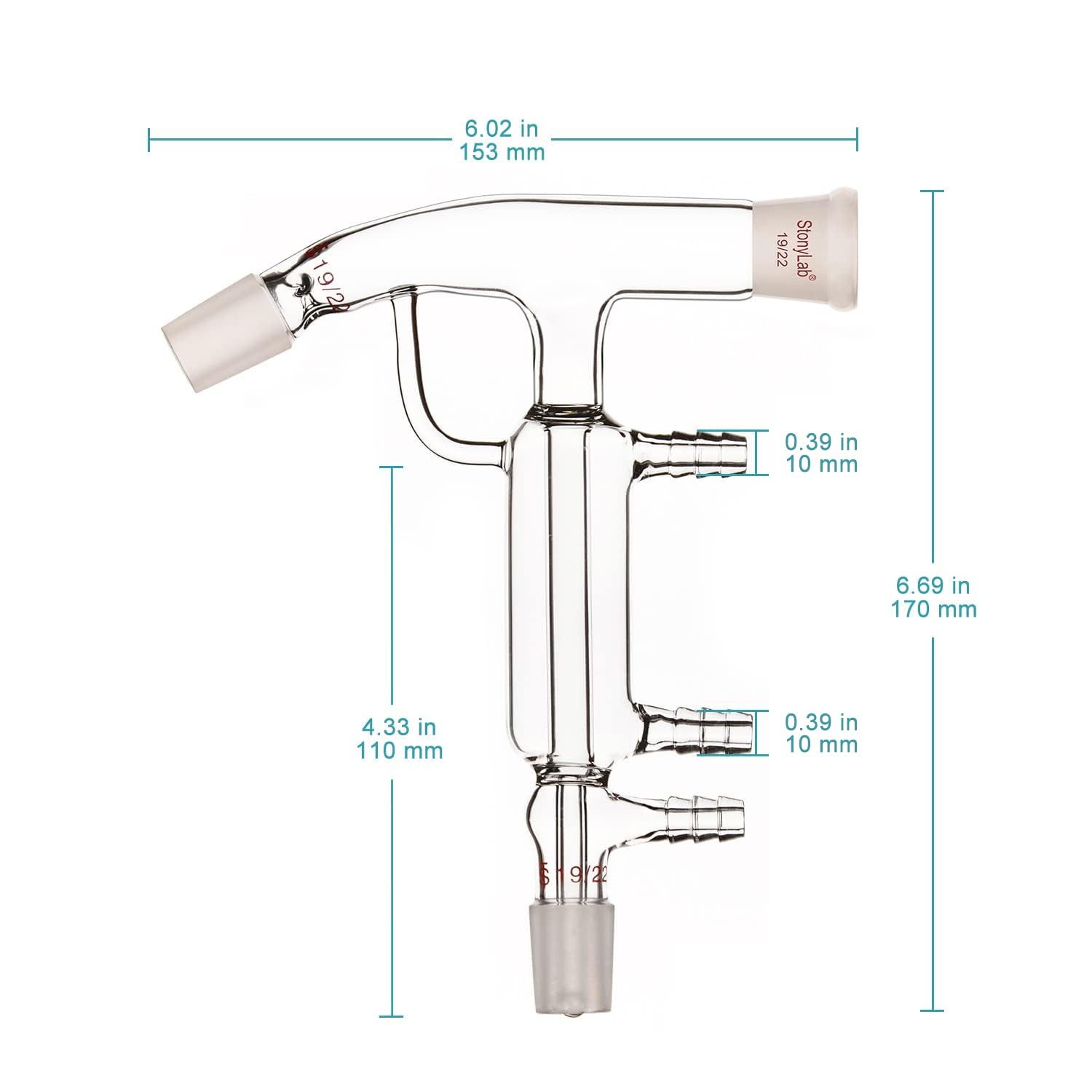 stonylab Cabeza de Destilación de Vidrio de Camino Corto, Vidrio Borosilicato Short Path Aparato de Destilación con Joint 19/22 y Mangueras, para Laboratorio