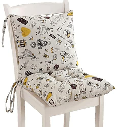 Chair cushion with backrest Backrest cushion with straps Low back cushion Garden dining chair seat cushion for indoor outdoor 45x45cm (white)