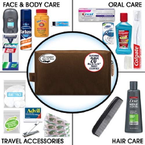 Convenience Kits International Men’s Premium 20-Piece Kit with Travel Size TSA Compliant Essentials, Featuring: Dove Men & Care Products in Brown Dopp Bag - Thumbnail 2