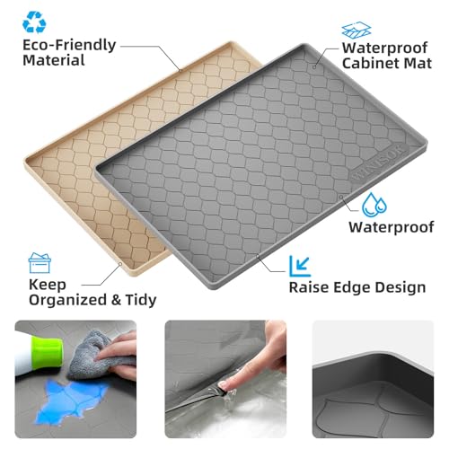 Silicone Under Sink Mat 28" x 19", Kitchen Essentials and Gadgets, Shelf Liner and Cabinet Protector, Home Organizers and Storage, Waterproof Bathroom Tray