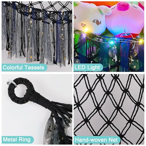 Image of FIOBEE Stuffed Animals Net LED Light Toy Hammock for Kids Bedroom Storage