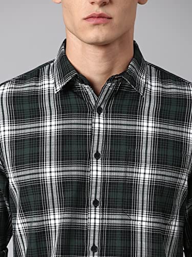 Image of Dennis Lingo Men's Slim Fit Checkered Casual Shirt (Green)