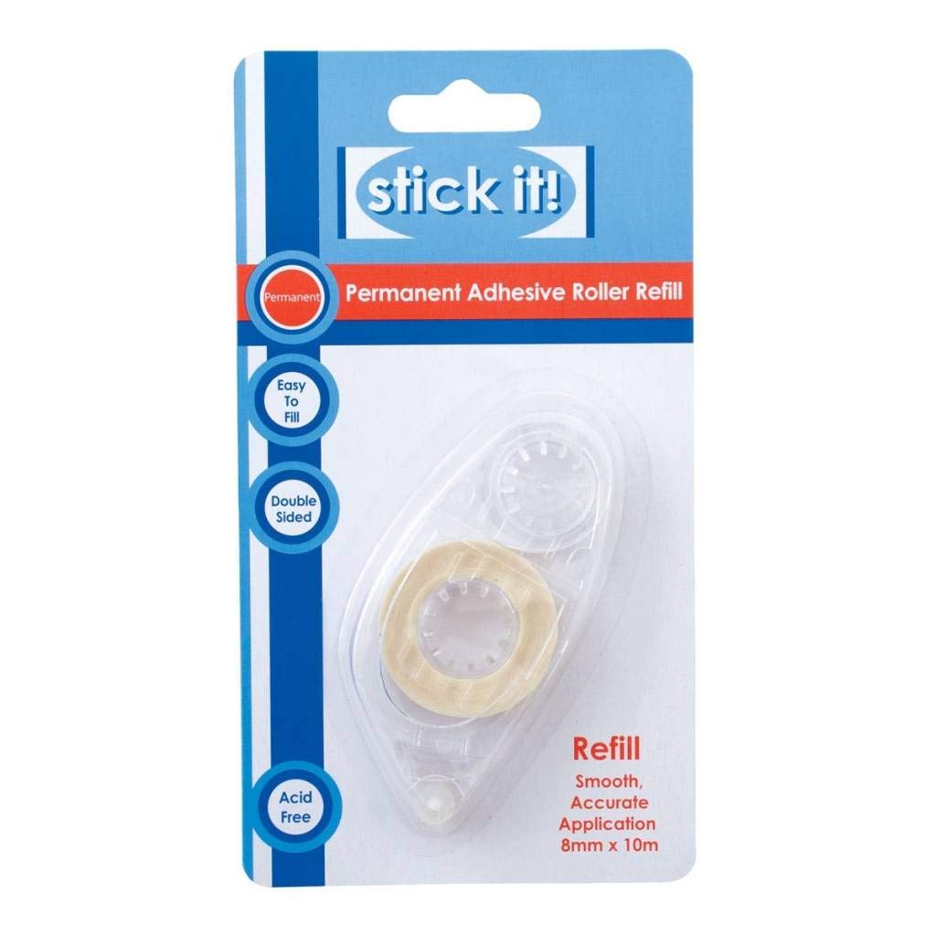 Stick It! - 10 m x 8 mm Permanent Adhesive Refill - Transparent - Perfect For Your Craft Kit Or Art Kit - Adhesive Roller Tape For Your Art And Craft Supplies - Acid Free Glue - Sticky Roller