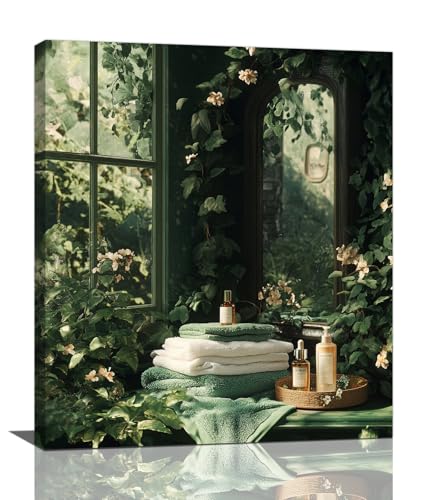 Bathroom decor Wall Art, Green Plants Canvas Wall Decor, Rustic