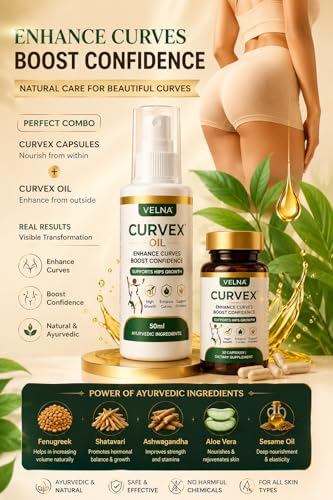 Image of Velna curvex ayurvedic herbal capsules for hips growth (premum pack oil and capsules)